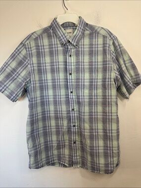 Men's Short-Sleeve Plaid Button-Down Shirt 100% Cotton Church Party Preppy